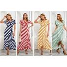 Women'S Stripe Ruffle Wrap Maxi Dress - Four Colour Options - Blue