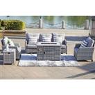 Five-Seater Rattan Furniture Set With Firepit Table