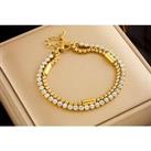 Gold Plated Double Row Adjustable Crystal Bracelet - Silver