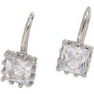 Silver Crystal Square Drop Earrings