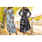 Womens Long Sleeve Floral Print Swing Maxi Dress In 4 Sizes - Blue