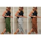 Cargo Denim High Waisted Skirt In 5 Sizes And 6 Colours - Khaki
