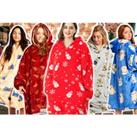 Christmas Themed Wearable Hoodie Blanket In 2 Sizes And 7 Colours - Pink