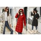 Long Zip Up Puffer Coat For Women In 5 Sizes And 3 Colours - Red