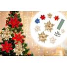 Set Of 10 Christmas Tree Flower Decorations In 4 Colours - Blue
