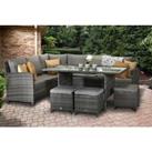 9-Seater Rattan Garden Dining Set With Fire Pit Table Option - Grey