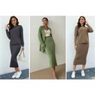Cardigan Or Pullover And High Waist Skirt Set In 4 Colours - Beige