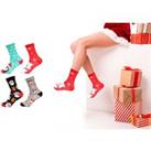 4 Pc Ladies Christmas Themed Novelty Socks - Black