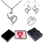 Necklace, Earrings&Ring+Valentine Box - Silver