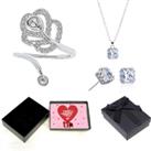 Necklace,Ring&Earrings+Valentine Box - Silver