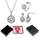 Necklace, Earrings & Ring+Valentine Box - Silver