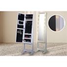 Floor Standing Led Mirrored Jewellery Cabinet In White