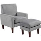 Plush Velvet Chair And Footstool - Grey