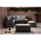 Rattan 9-Seater Sofa Set With Firepit In Grey - Cover Option