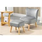 Velvet-Feel Tub Chair And Footstool In Grey Or Blue