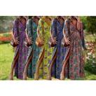 Women'S V-Neck Printed Maxi Dress - 5 Sizes, 5 Colours - Purple