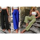 Women'S Elastic High Waist Loose Pants With Pockets In 5 Sizes And 5 Colours - Blue
