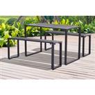 3-Piece Outdoor Garden Metal Bench With Table - Black