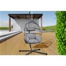 Outdoor Garden Hanging Rattan Egg Chair With Deep Cushions! - Grey