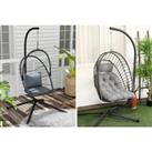 Outdoor Patio Hanging Rattan Egg Chair - Two Styles - Grey