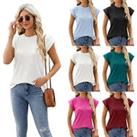 Women'S Short-Sleeved Crew Neck Ribbed Top - 5 Sizes, 6 Colours - Blue