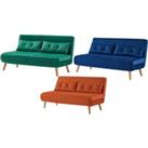 Velvet Foldable 2 Seater Sofa Bed With Pillows In 3 Colours - Green