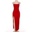 Women'S Sleeveless Solid Slit Dress - 3 Sizes, 2 Colours - Red