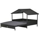 Rattan Elevated Pet Bed Lounge W/ Canopy - 4 Options - Black