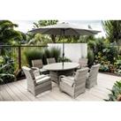 Aura 6-Seater Oval Outdoor Dining Set - Parasol & Rain Cover Options! - Black