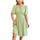 Women'S V-Neck Knee-Length Dress - 5 Sizes, 4 Colours - Green